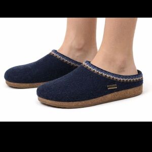 Haflinger Zig Zag Captains Blue Wool Slip On Clogs 36